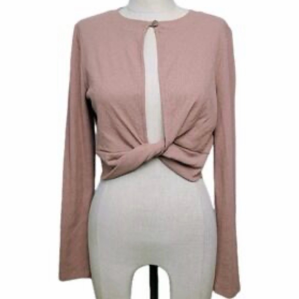 FP Beach Free People Knotted Crop Top Long Sleeve Sz Small Dusty Rose